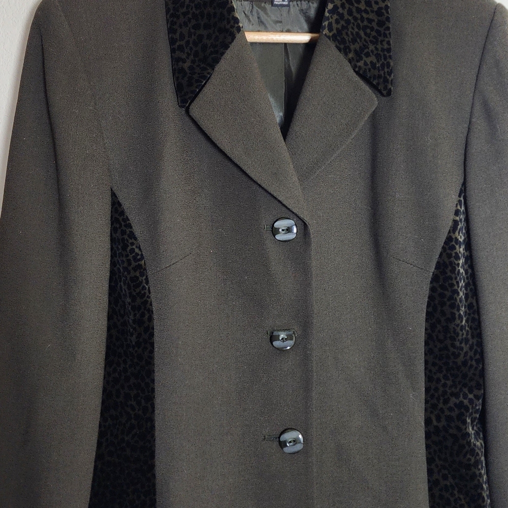 VTG 80s 90s Kasper for A.S.L. Womens 10 Olive Green Leopard Print‎ Blazer Jacket